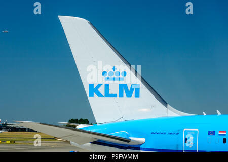 Tail fin of a KLM Boeing 787-9.` Stock Photo